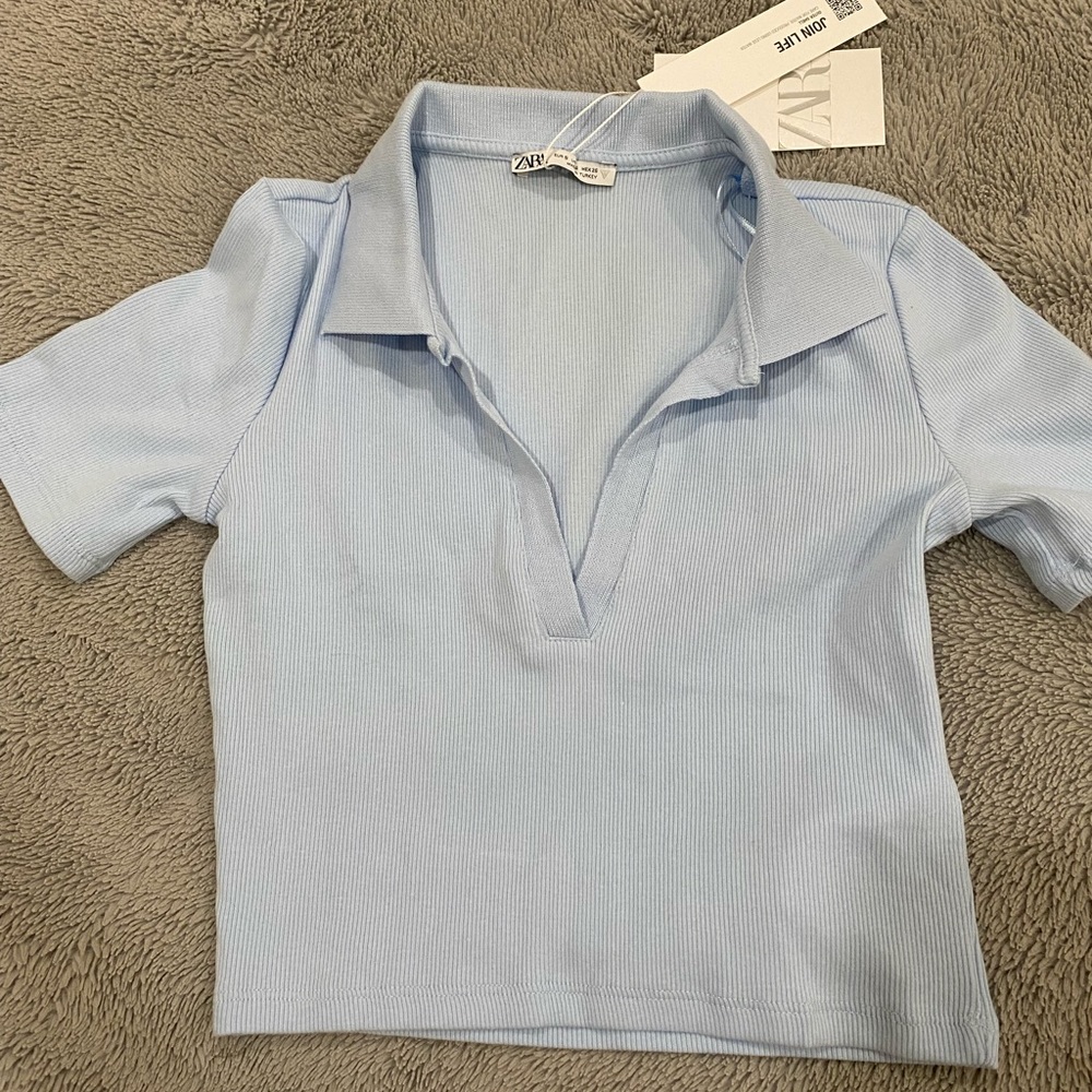 Zara blue collared crop top